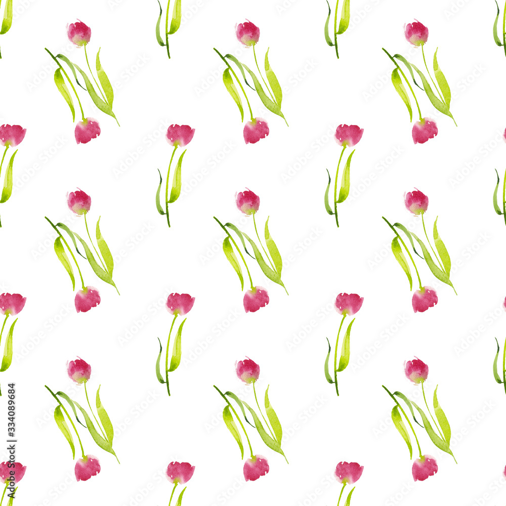 Hand painted watercolor red tulips pattern seamless Hand painted watercolor red tulips pattern seamless