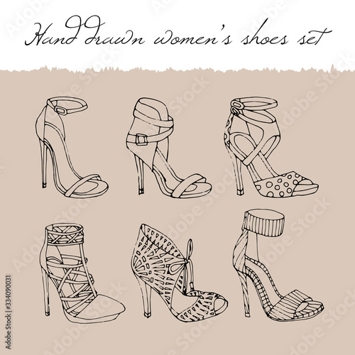 Hand drawn women s shoes silhouette set vector