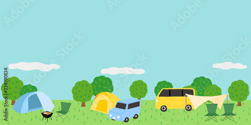 キャンプ場　新緑　テント　オートキャンプ