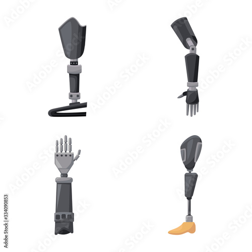 Isolated object of prosthetic and artificial sign. Set of prosthetic and mechanical stock symbol for web.