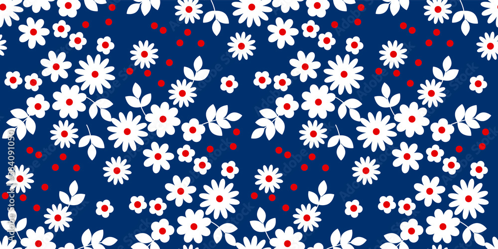 Blue and red naive flowers seamless pattern Blue and red naive flowers seamless pattern