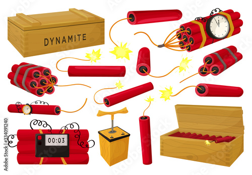 Dynamite vector illustration on white background. Vector cartoon set icon fuse explosive. Isolated cartoon set icon dynamite.