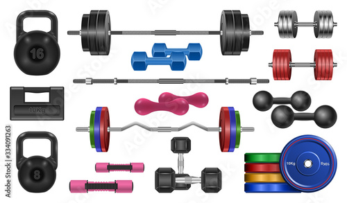 Dumbbell of fitness vector realistic set icon. Vector illustration barbell on white background. Isolated realistic set icon dumbbell of fitness.