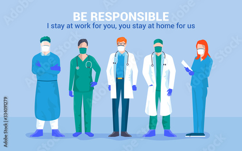 Flat Modern design Illustration of Be Responsible stay at home