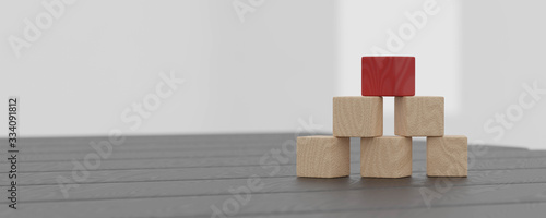 Fototapeta Naklejka Na Ścianę i Meble -  Wooden cubes showing concept of uniqueness and individuality wooden blocks 3d render illustration