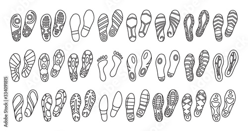 Print of shoe vector outline set icon.Vector illustration print of sole shoe on white background . Isolated set icon footprint foot.