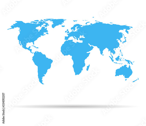 World map. Blue earth isolated on white background. Continents on the globe. Asia  Africa  Europe  Australia  America  Pacific  Atlantic ocean in atlas. Planet icon. Art wallpaper cartography. Vector