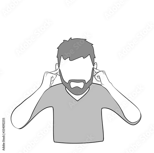 man covers his ears. unwillingness to hear. vector illustration.