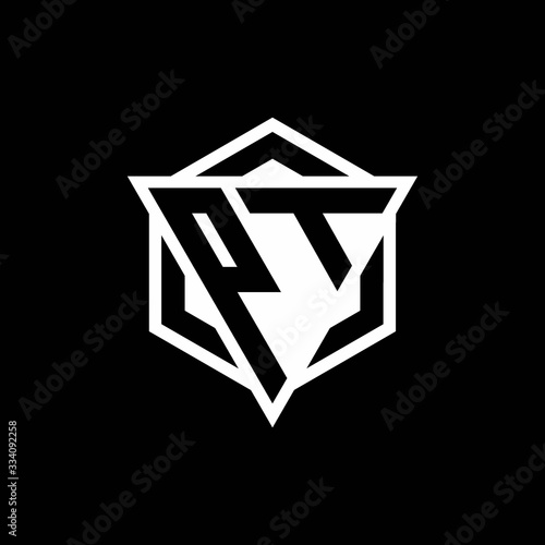 PT logo monogram with triangle and hexagon shape combination