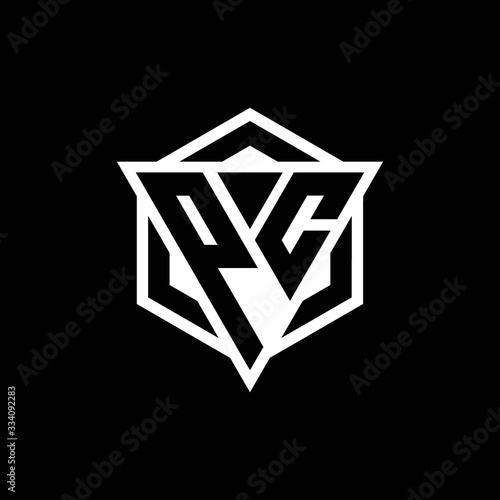 PC logo monogram with triangle and hexagon shape combination