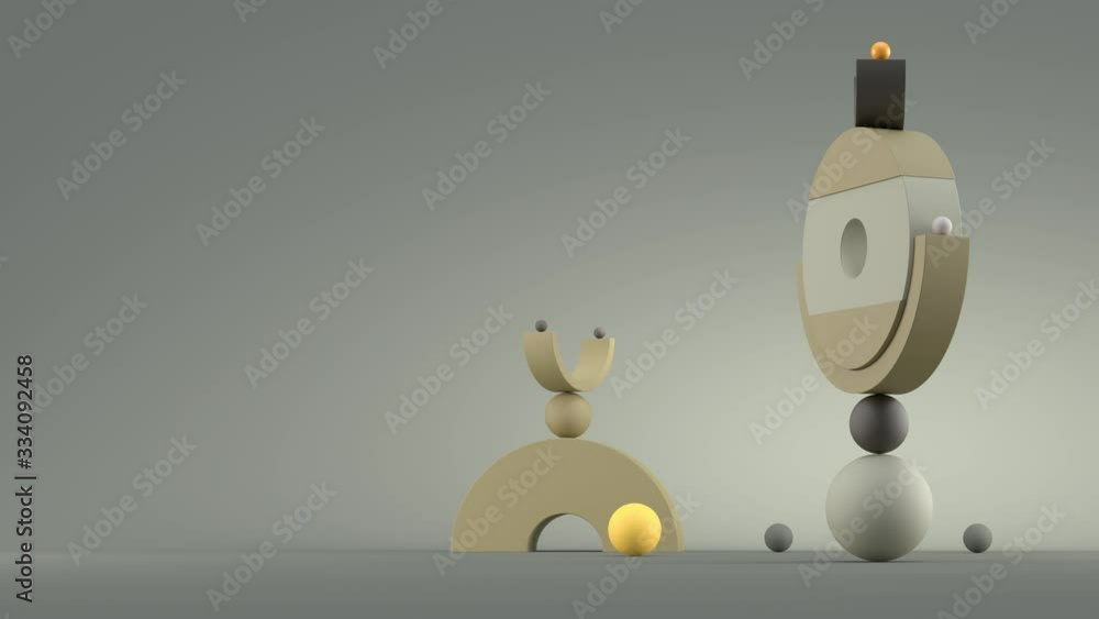 3d render background with random simple geometry shapes. Soft Light, roughness surfaces. Pastel calm colors. Loop animation.