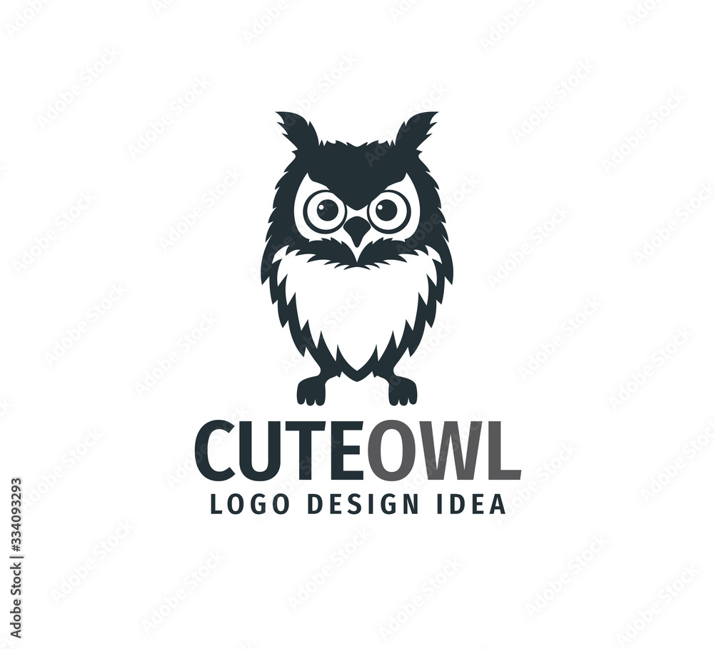 cute owl chick with big eyes vector logo design