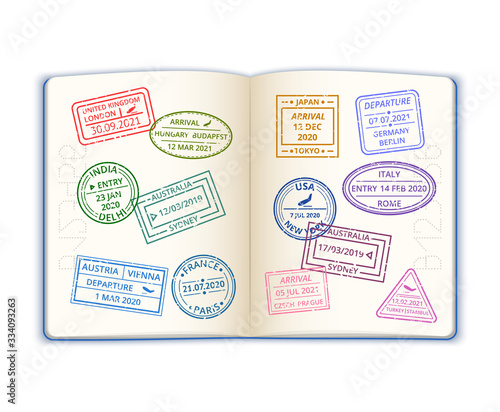 Realistic Detailed 3d Stamp in Passport. Vector