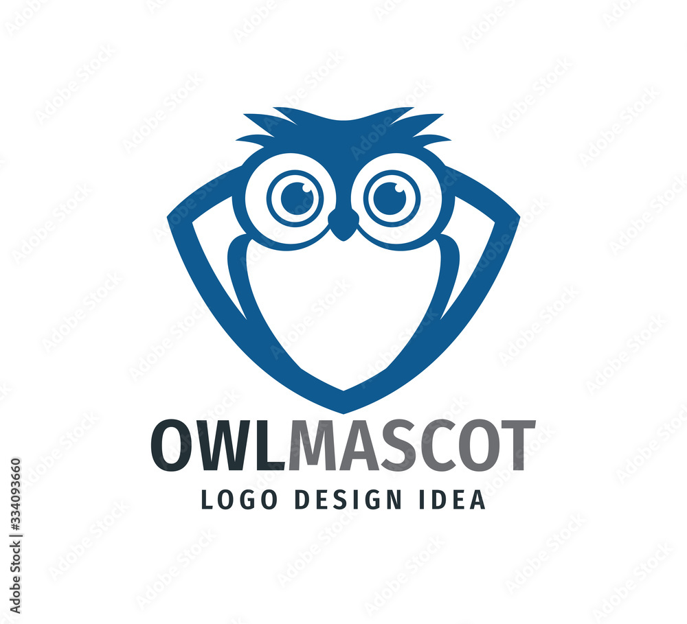 Naklejka cute owl chick mascot inside frame with big eyes vector logo design