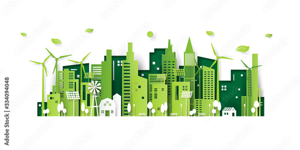 Ecology concept with green eco city background.Environment ...