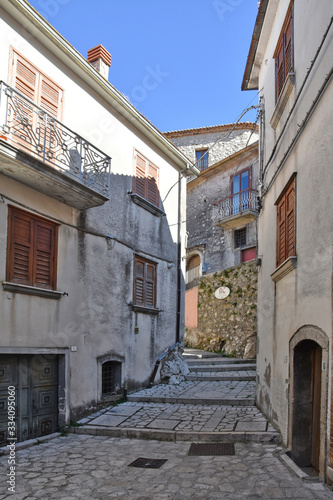 A narrow street between the old houses of Castelvetere sul Calore, village in the province of Avellino, Italy © Giambattista