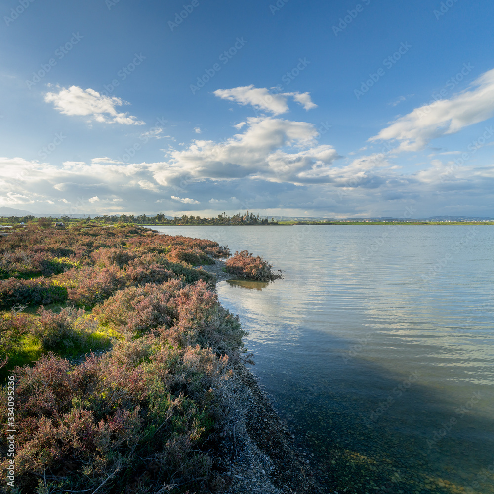 landscape with salt lake Larnaca and clouds landscape with salt lake Larnaca and clouds