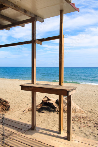 Corsican beach landscape with hut photo