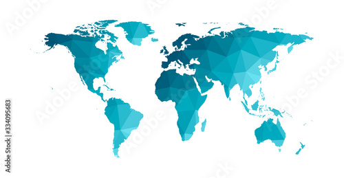 Vector isolated simplified world map. Blue gradient silhouettes, white background. Low poly style. Continents of South and North America, Africa, Europe and Asia, Australia, Indonesian islands