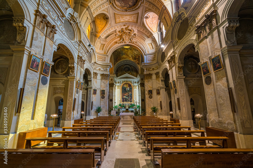 Indoor view in the Church of Santi Quaranta Martiri in Trastevere in Rome, Italy.
