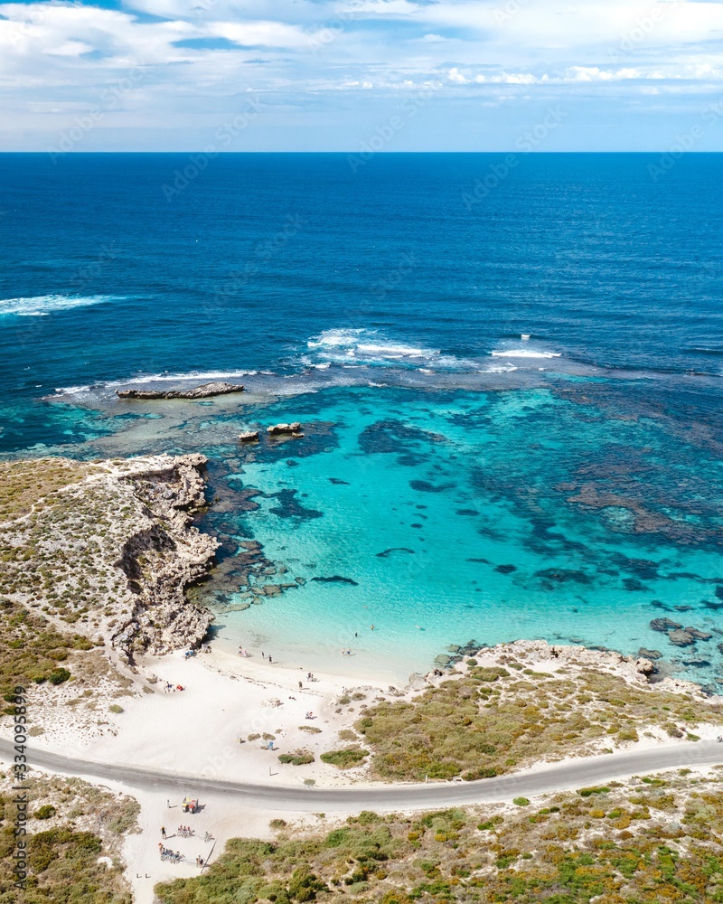Little Salmon bay taken aerially with a drone. Paradise on earth at Rottnest Island, Perth, Western Australia. 