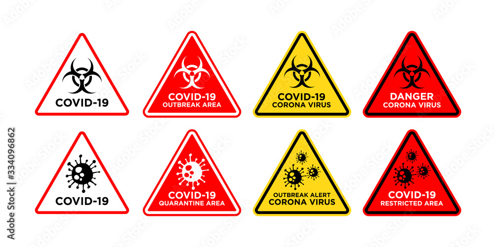 NCOV-2019 Novel Coronavirus Disease Outbreak Control Triangle Signage Set. NCOV-2019 Novel Coronavirus Disease Outbreak Control Triangle Signage Set.