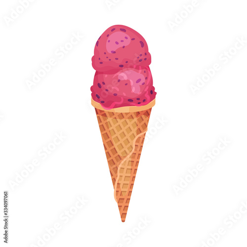 Balls of Ice Cream in Waffle with Chocolate Crumbs on the Top Vector Illustration