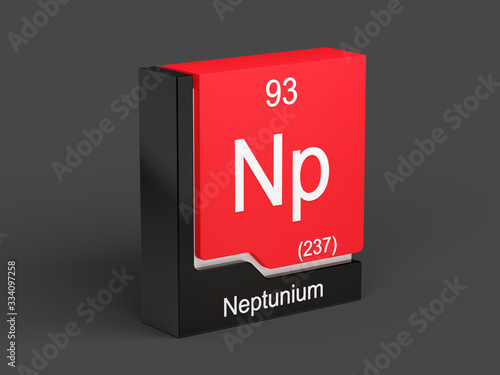 Neptunium, periodic table element modern icon series, 3D rendered on black background