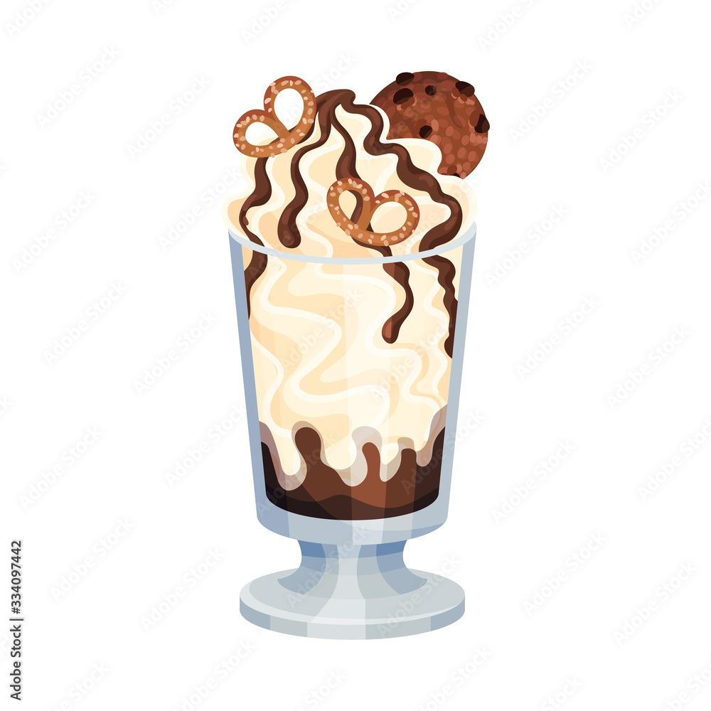 Layered Ice Cream Poured in Glass with Chocolate Topping Vector Illustration Layered Ice Cream Poured in Glass with Chocolate Topping Vector Illustration