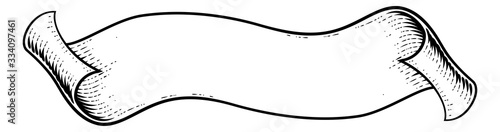 A scroll flag paper banner parchment ribbon in a vintage retro woodcut style