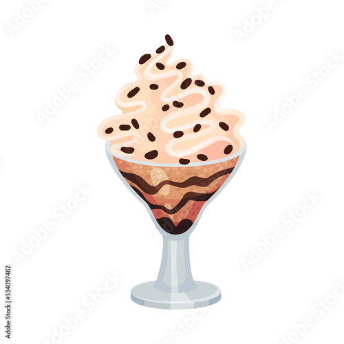 Creamy Layered Ice Cream in Glass with Chocolate Crumbs on the Top Vector Illustration