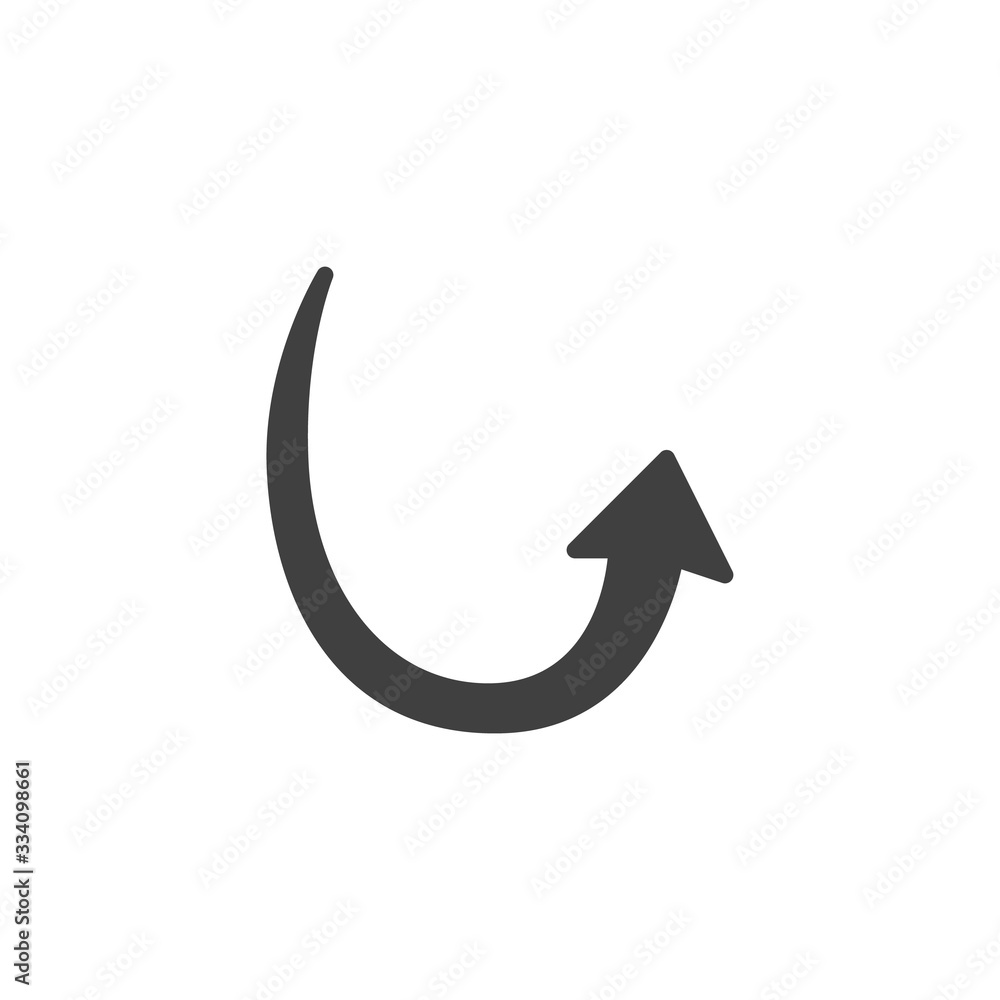 Right arrow curved vector icon. filled flat sign for mobile concept and web design. Curved arrow up glyph icon. Symbol, logo illustration. Vector graphics Right arrow curved vector icon. filled flat sign for mobile concept and web design. Curved arrow up glyph icon. Symbol, logo illustration. Vector graphics