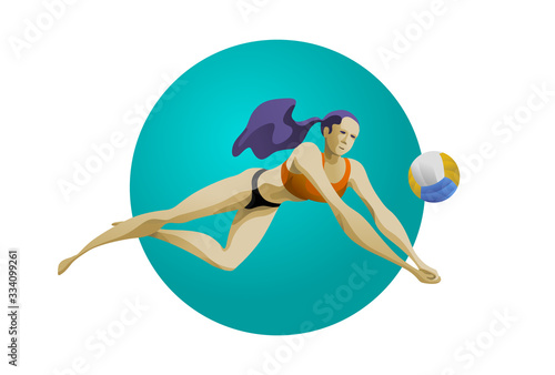 Female volleyball player digging for ball