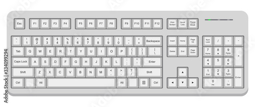 White computer qwerty keyboard. Vector illustration isolated on white background