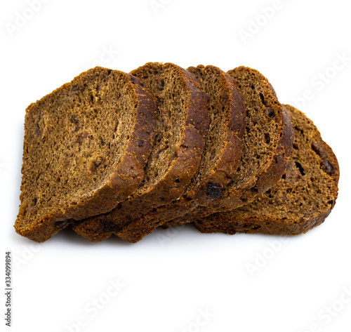 Pieces of brown bread on the white background