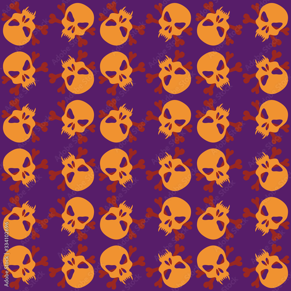 Seamless pattern with skulls and bones. Ornamental background. Vector colorful illustration. Endless texture.