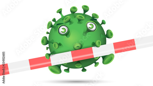 Grüner Virus hinter rot-weissem Absperrband