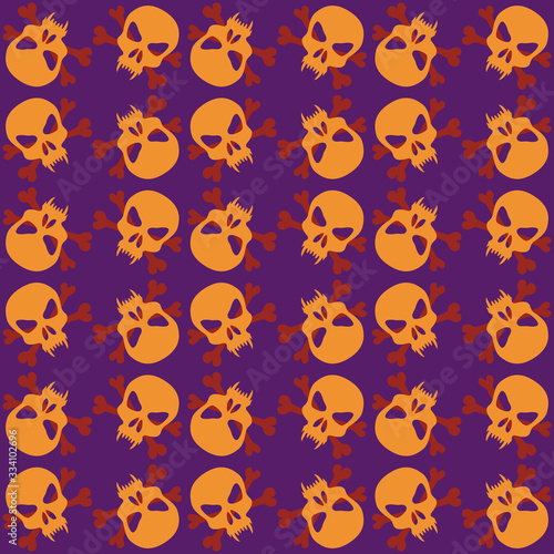 Seamless pattern with skulls and bones. Ornamental background. Vector colorful illustration. Endless texture.