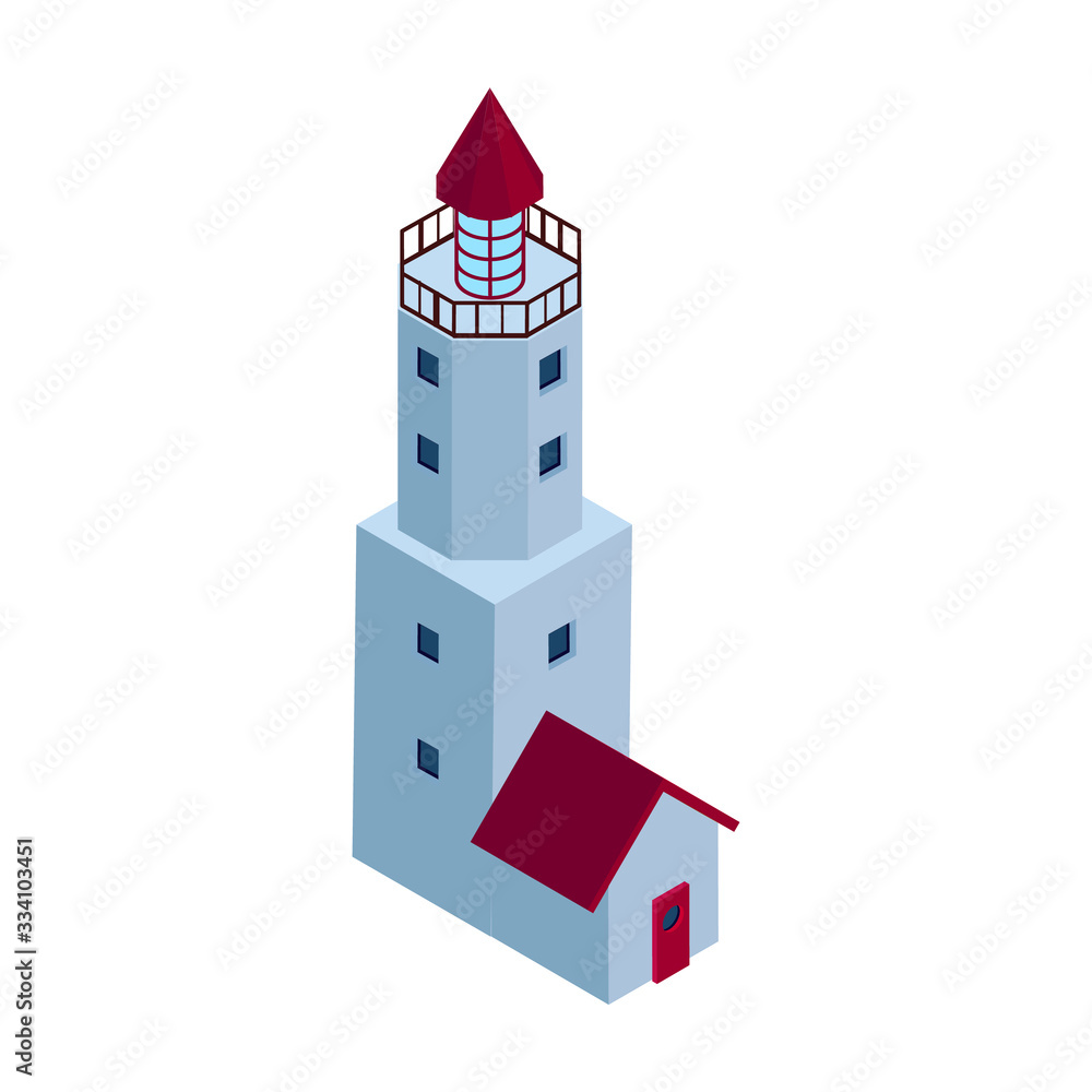 Sea lighthouse vector icon. Isometric vector icon isolated on white background sea lighthouse.