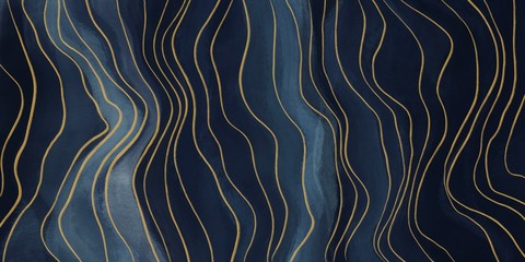 Papier peint photo Couloir et Hall Art abstrait bleu marine lignes dorées  © korkeng