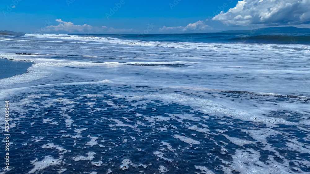 A desolate ocean shore with rolling waves. Background banner panorama