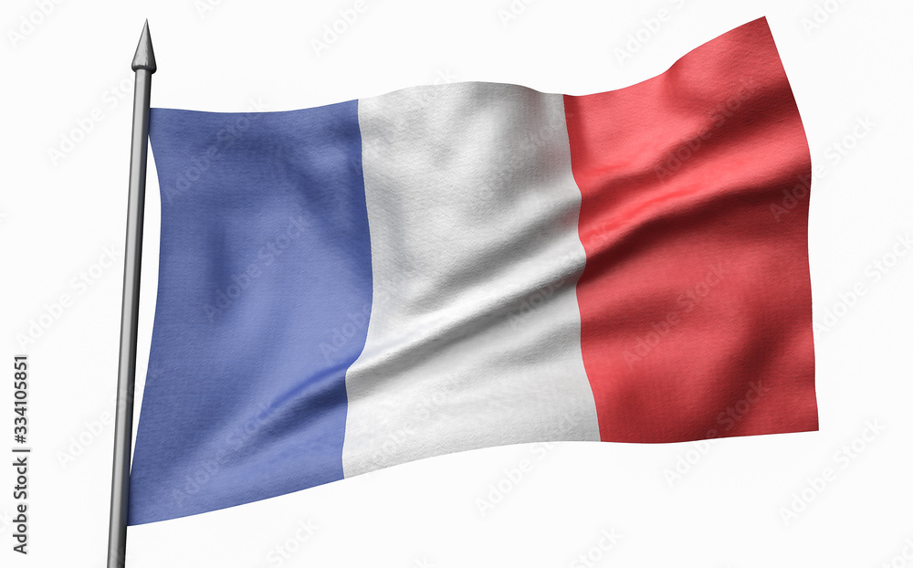 3D Illustration of Flagpole with France Flag
