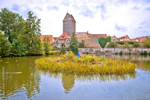 Historic town of Dinkelsbuhl lake and nature view, Romantic road