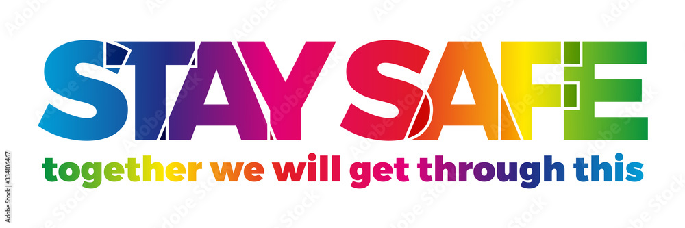 The word Stay Home, save you by coronavirus. Vector banner with the text colored rainbow. - obrazy, fototapety, plakaty 