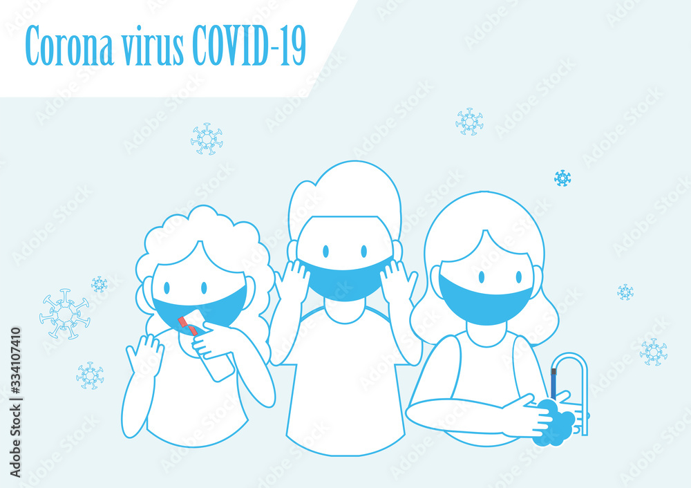 Corona virus COVID-19 hygiene promotion with wearing a face mask. Corona virus COVID-19 hygiene promotion with wearing a face mask.