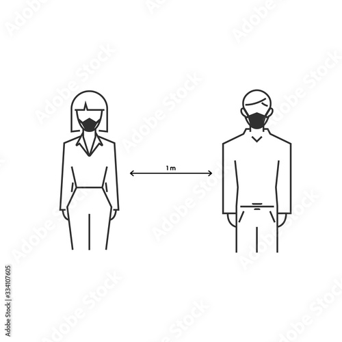 Social security. distance icon is 1 meter. coronavirus protection covid 19 vector symbol.