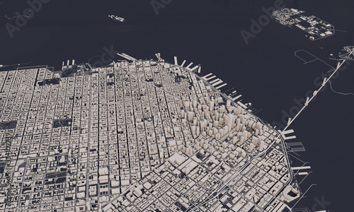 Photography San Francisco city map 3D Rendering. Aerial satellite view.