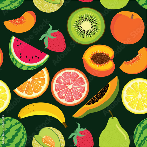 Seamless background with different fruits