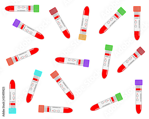 Covid-19 Coronavirus colored test tube sample. Laboratory glass test tubes filled with blood. Vector design.