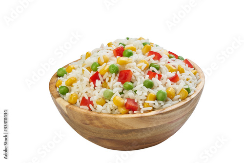 rice, pepper,  peas,  in bowl cutted